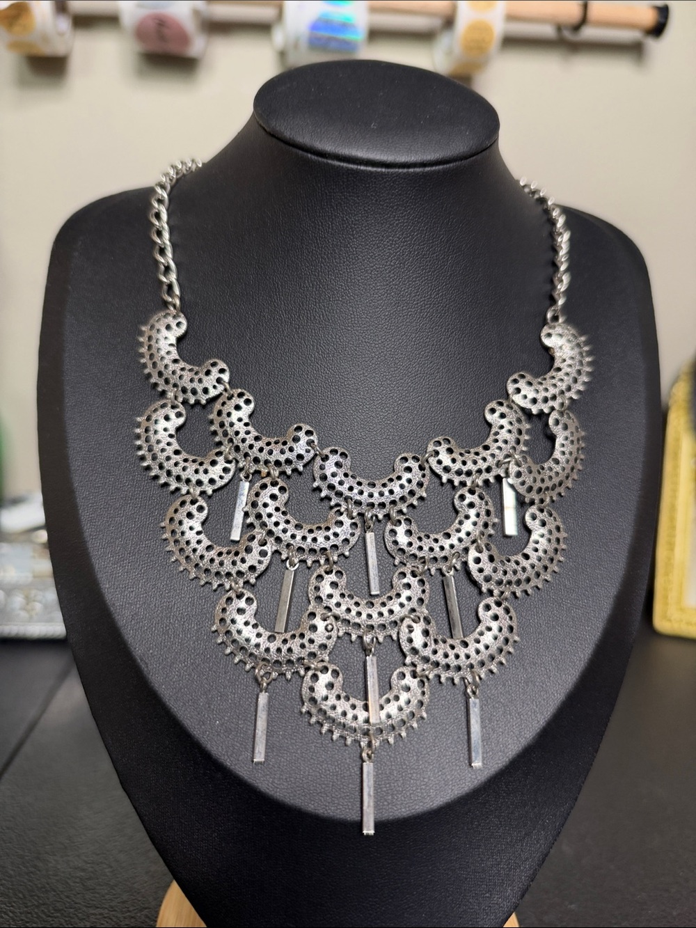 Sarah Coventry Statement Silver-Tone Layered Filigree Bib Necklace